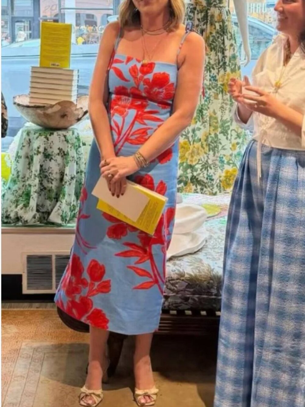 BEST Cara Cara Chelsea Linen Midi Dress - Flora Shadow Sky Tie Shoulder Blue Red
